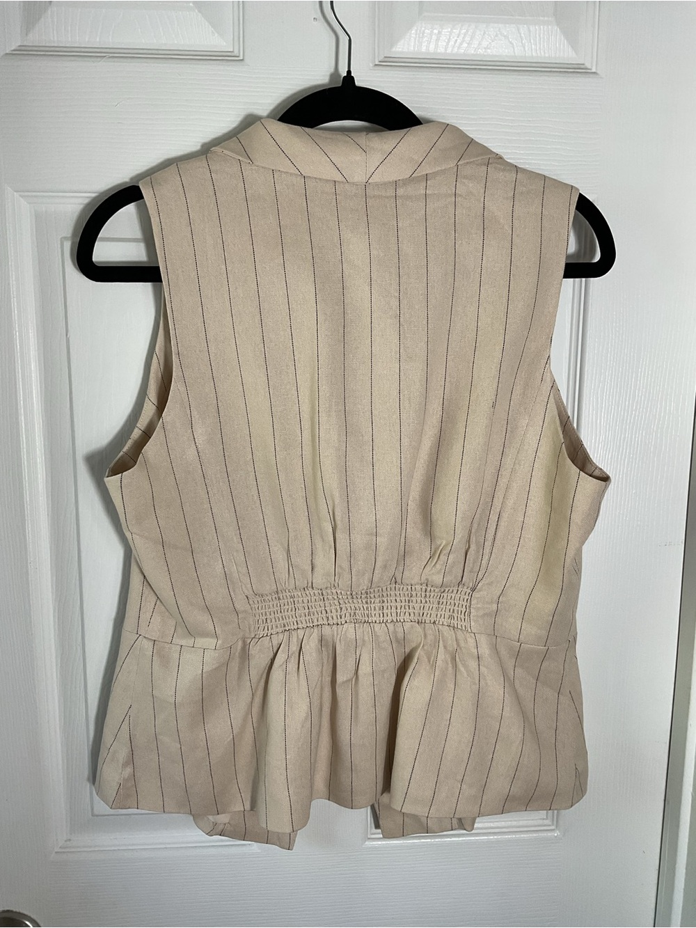 Skies Are Blue Linen Blend Vest Women M Beige Pinstripe Button Top Chic - Picture 5 of 8
